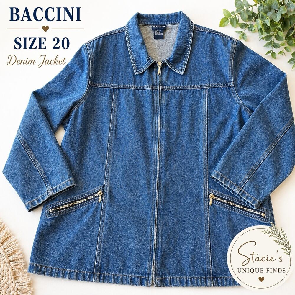 Baccini Denim Jacket Womens Size 20 Blue Zip Front Coat Plus Size